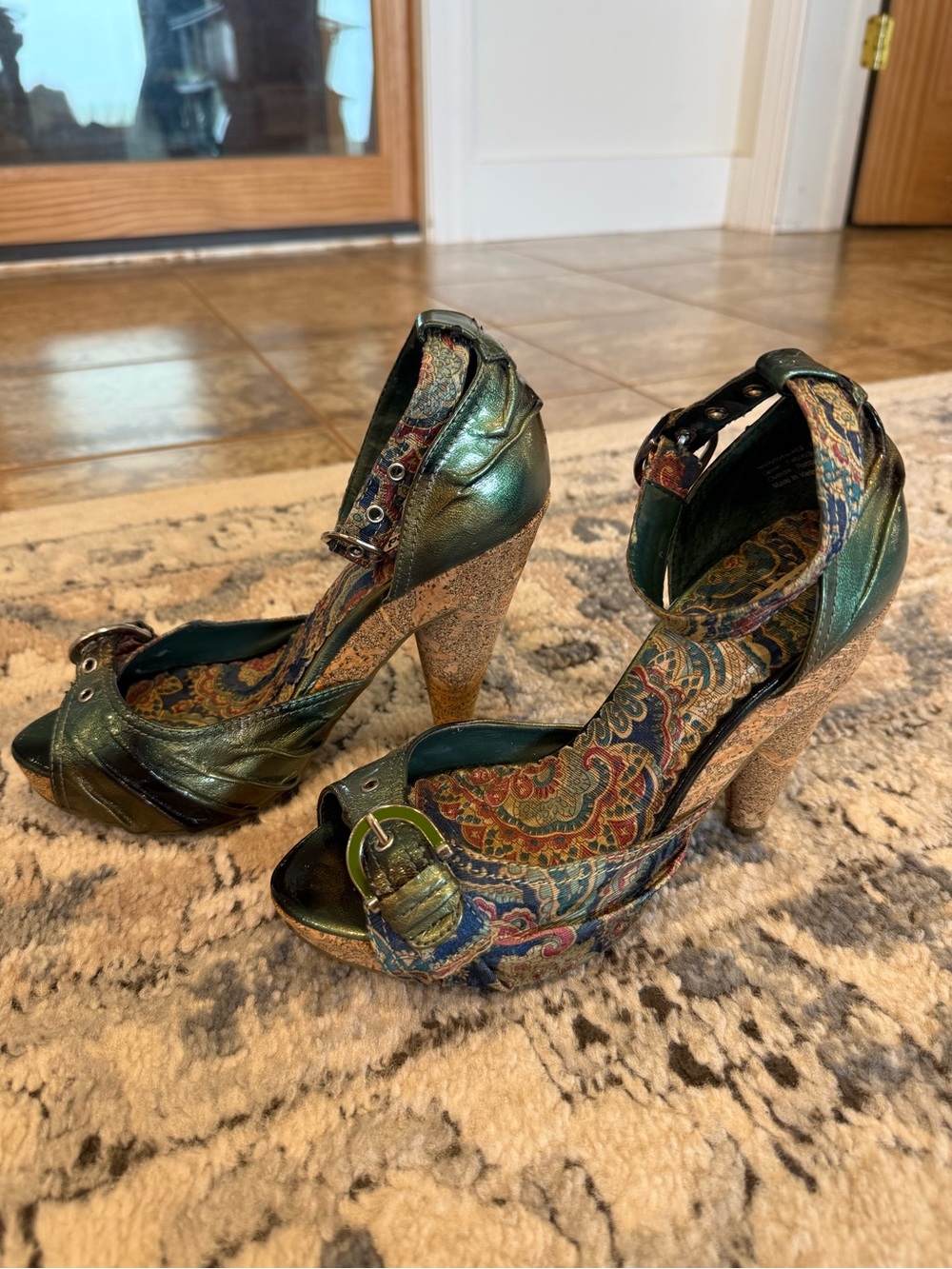 Not Rated Green Paisley Cork Platform Heels with Buckle - Picture 4 of 5